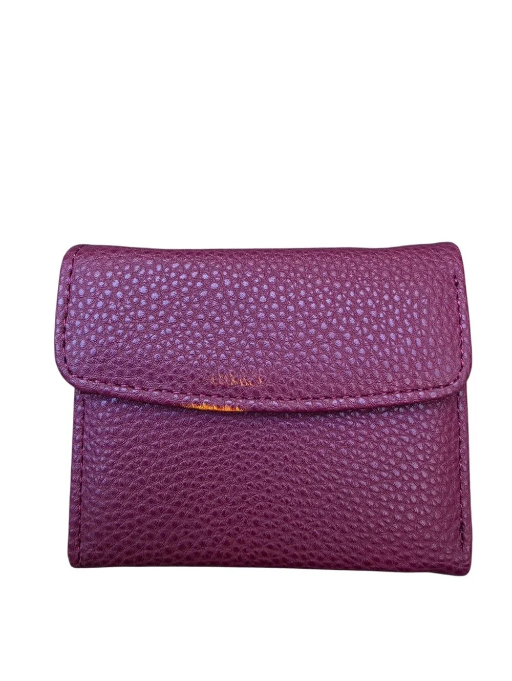 Plum Purple Pebbled Faux Leather Compact Flap Wallet & Card Case